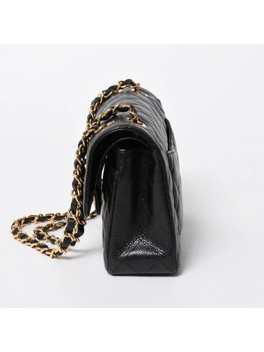 Chanel Quilted 23 Double Flap Chain Shoulder Bag CC Logo Caviar Leather Black